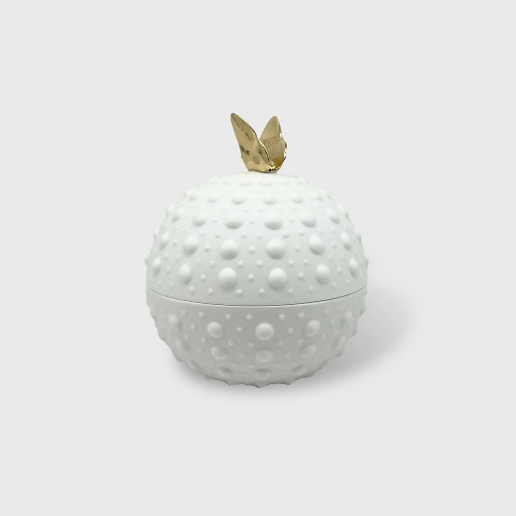 Bonbonnière Boule picots avec papillon en or (grand modèle) - Porcelaine de Limoges