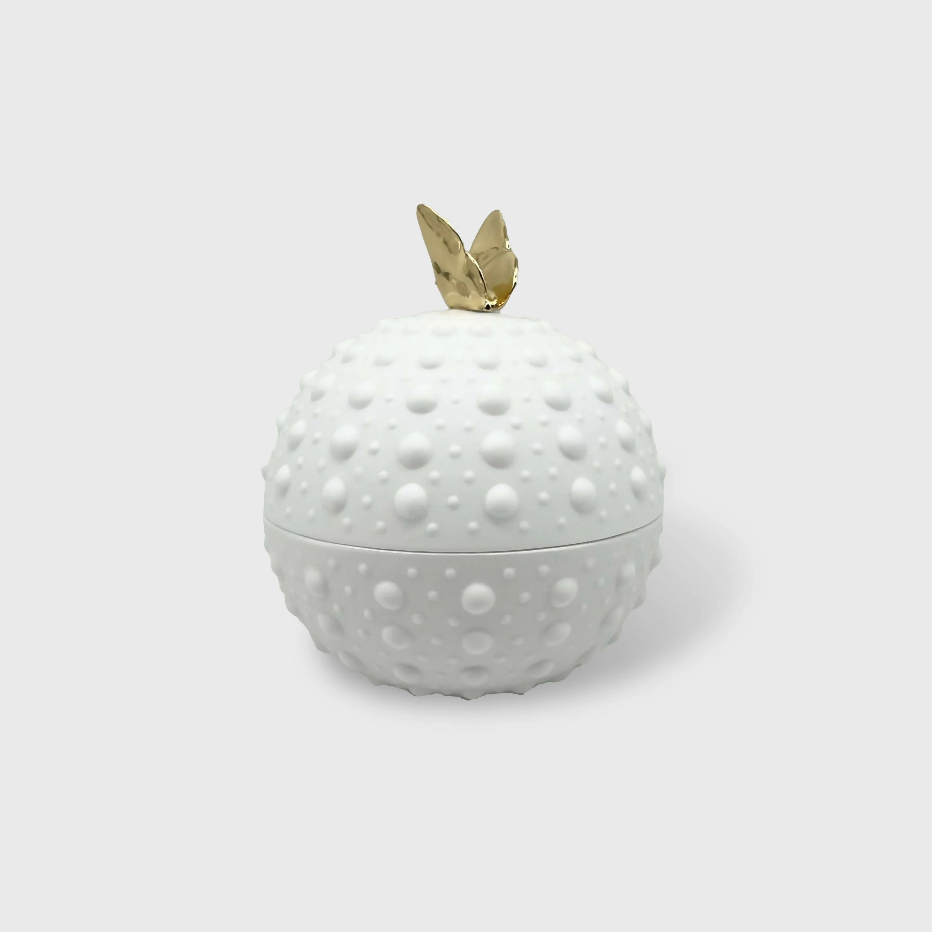 Bonbonnière Boule picots avec papillon en or (grand modèle) - Porcelaine de Limoges