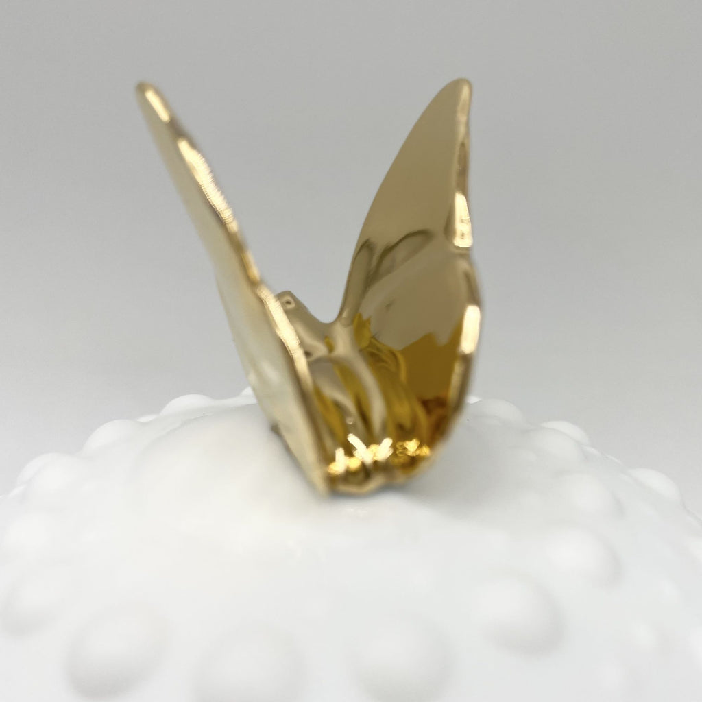 Bonbonnière Boule picots avec papillon en or (grand modèle) - Porcelaine de Limoges