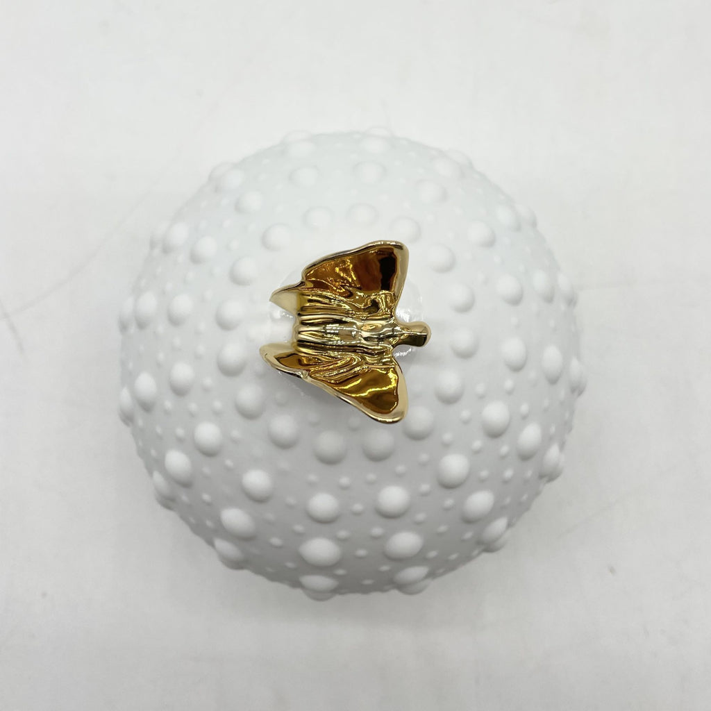 Bonbonnière Boule picots avec papillon en or (grand modèle) - Porcelaine de Limoges